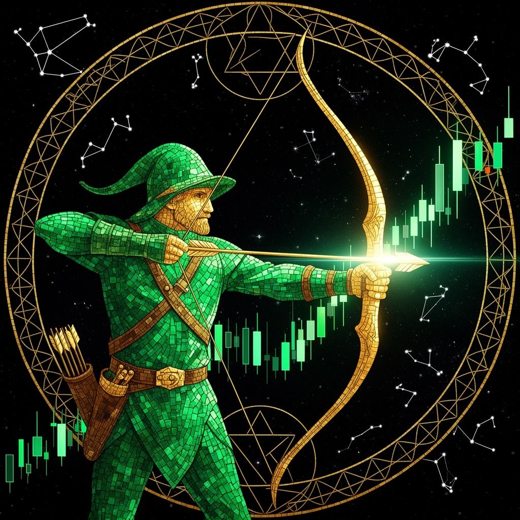 Mosaic Robin Hood drawing a bow of light
